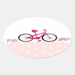 Pegatina Ovalada Andar en bicicleta para curar Bicicleta rosa