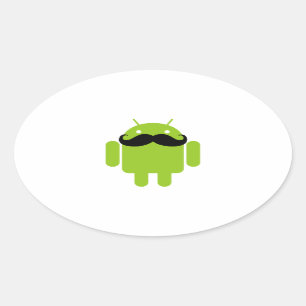 Pegatina Ovalada Android Robot Black Mustache Graphic