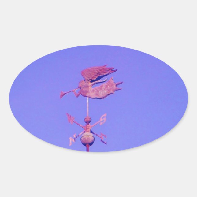 Pegatina Ovalada Angel BLOWING HORN WEATHER VANE (Anverso)