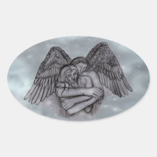 Pegatina Ovalada Angel Eros en el amor