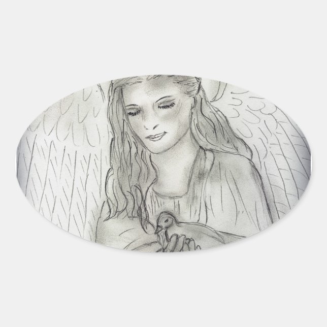 Pegatina Ovalada Ángel pacífico (Anverso)