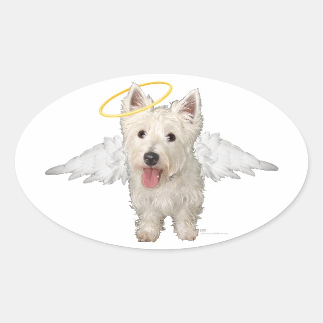 Pegatina Ovalada Ángeles Guardianes Westie (Anverso)