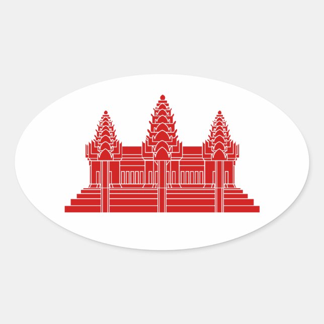 Pegatina Ovalada Angkor Wat Camboyan / Bandera Jemer (Anverso)
