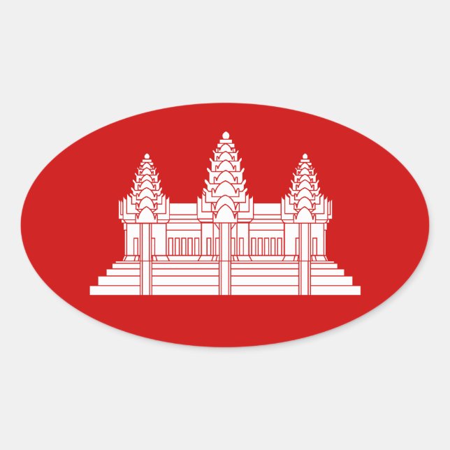 Pegatina Ovalada Angkor Wat Camboyan / Bandera Jemer (Anverso)