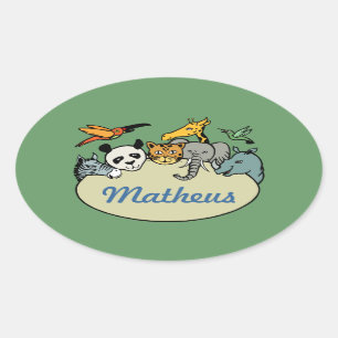 Pegatina Ovalada animales de la familia de zoológicos personalizado
