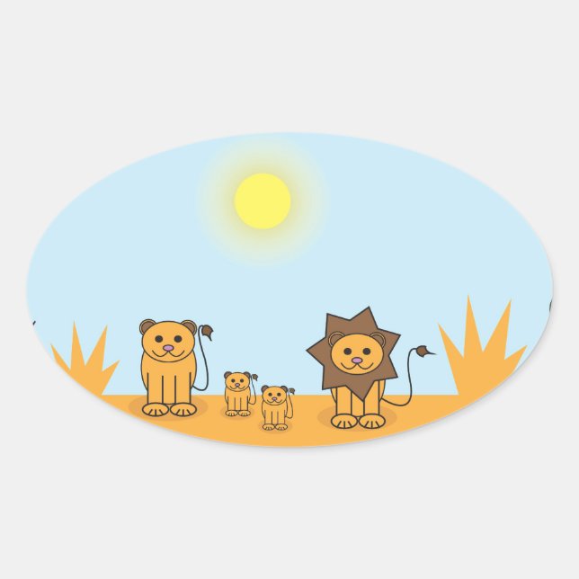 Pegatina Ovalada Animales de Savanna (Anverso)