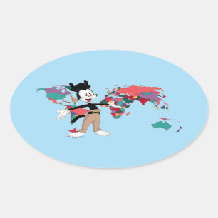 Pegatina Ovalada Animaniacs   Gráfico del Mapa Mundial de Yakko