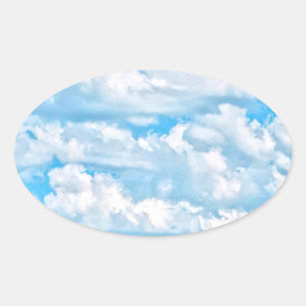 Pegatina Ovalada Antecedentes de las nubes soleadas de Happy