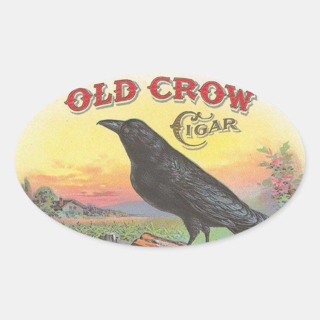 Pegatina Ovalada Antiguo Crow (Anverso)