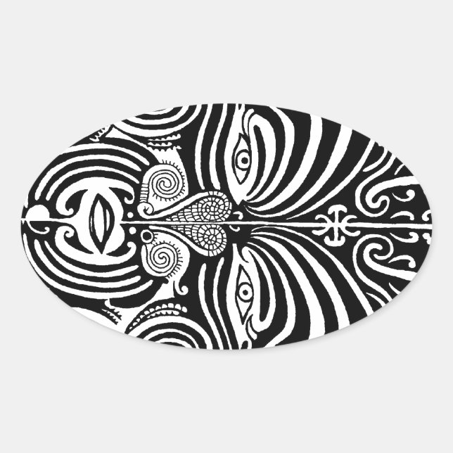 Pegatina Ovalada Antiguo diseño de tatuajes tribales maoríes moko. (Anverso)