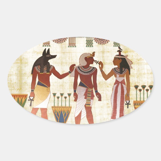 Pegatina Ovalada Antiguos pegatinas ovalados al estilo del arte egi (Anverso)