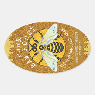 Pegatina Ovalada Apiary Honeybee Honey Jar Labels   Honeycomb Bee