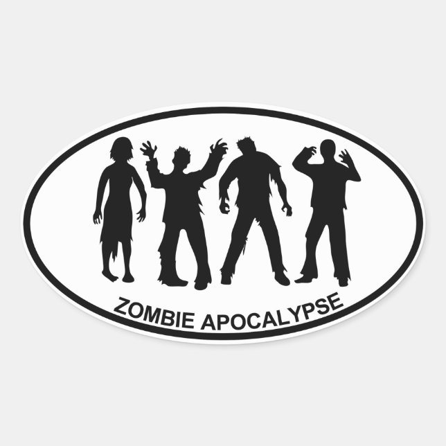 Pegatina Ovalada Apocalipsis zombie (Anverso)