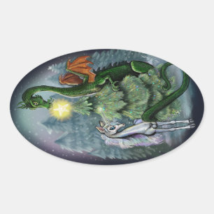 Pegatina Ovalada Árbol de Navidad encantado