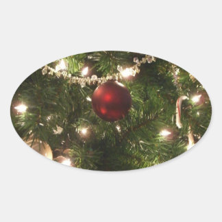 Pegatina Ovalada Árbol de Navidad que ferio Bonito Verde y Rojo