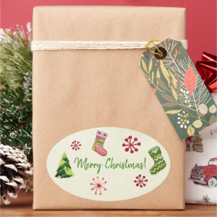 Pegatina Ovalada Árbol de Navidad y Whimsey aleteado