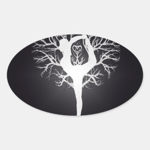 Pegatina Ovalada Árbol de yoga