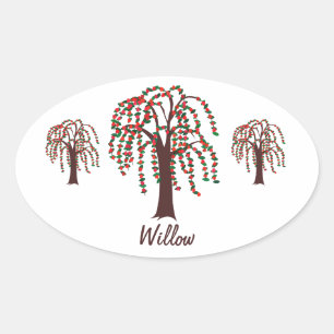 Pegatina Ovalada Árbol silvestre con corazón - Personalizable