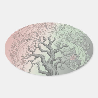 Pegatina Ovalada Árbol Vibrante de Primavera Personalizado - Floral