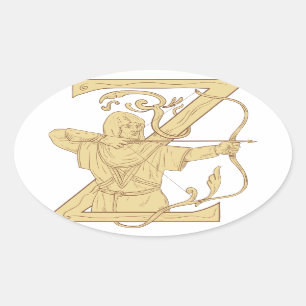 Pegatina Ovalada Archer medieval que apunta drenaje de la letra Z