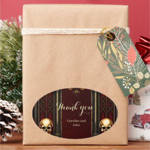 Pegatina Ovalada Arco gótico con calaveras