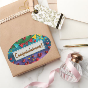 Pegatina Ovalada Arcoiris felicita el arte digital