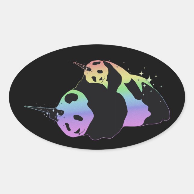 Pegatina Ovalada Arcoiris Unicorn Pandas Magic Sparkdle Cuddle (Anverso)