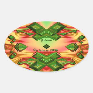 Pegatina Ovalada ARLENE ~ NAVIDADES 2025 Fractal verde amarillo roj