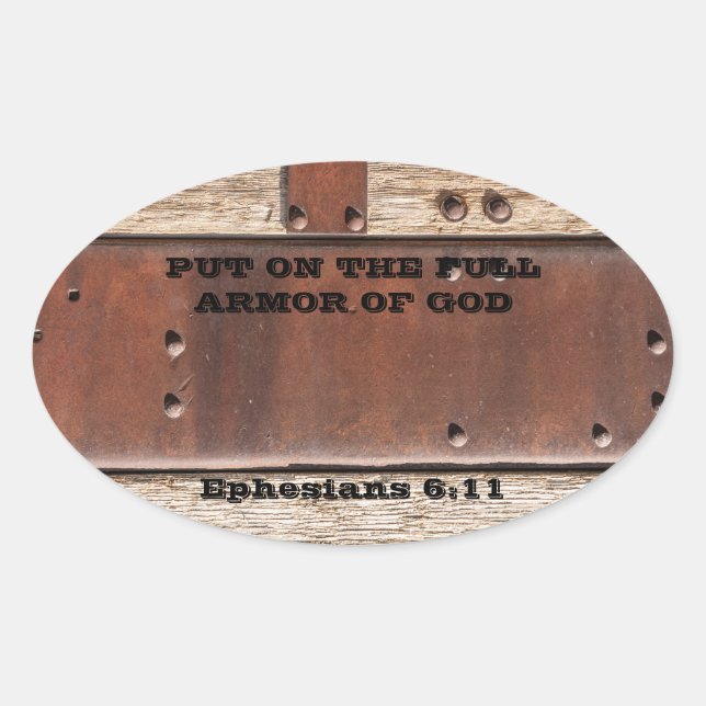 Pegatina Ovalada Armadura completa de Dios Efesios 6:11 versículo d (Anverso)
