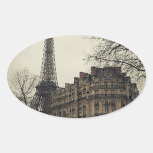Pegatina Ovalada Arquitectura del edificio de la Torre Eiffel de Pa