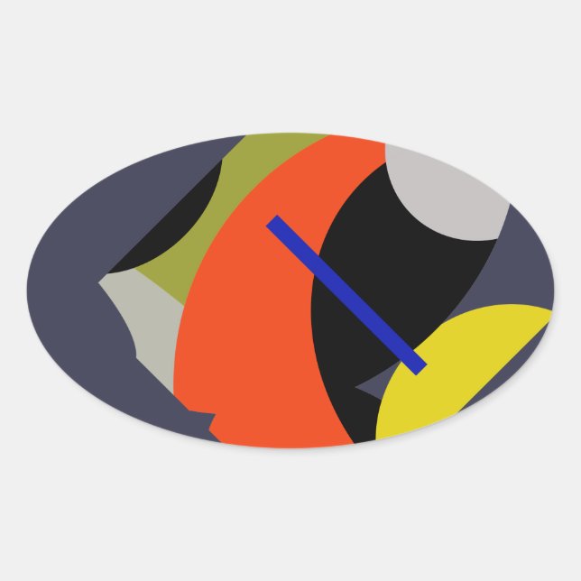 Pegatina Ovalada Arte abstracto rojo amarillo azul (Anverso)