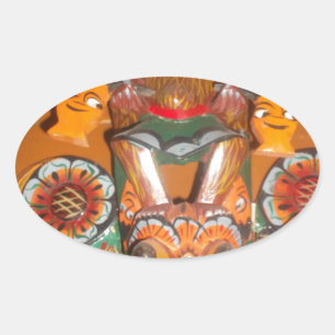 Pegatina Ovalada Arte cultural único - Diseño ceilandés/indonesio
