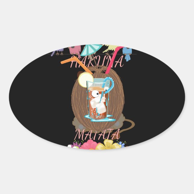 Pegatina Ovalada Arte de Coco Lemonade de la naturaleza tropical (Anverso)