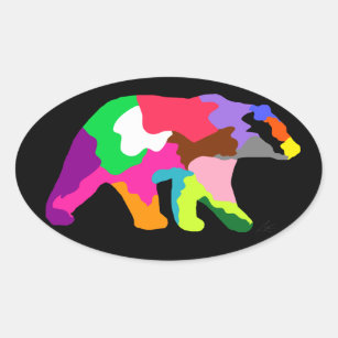 Pegatina Ovalada Arte de oso colorido