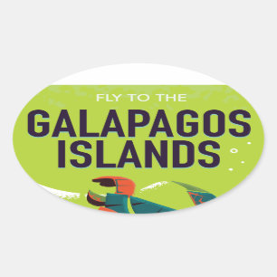 Pegatina Ovalada Arte de póster de viaje vintage de Islas Galápagos
