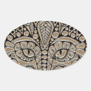 Pegatina Ovalada Arte deco oro negro estilo egipcio gato