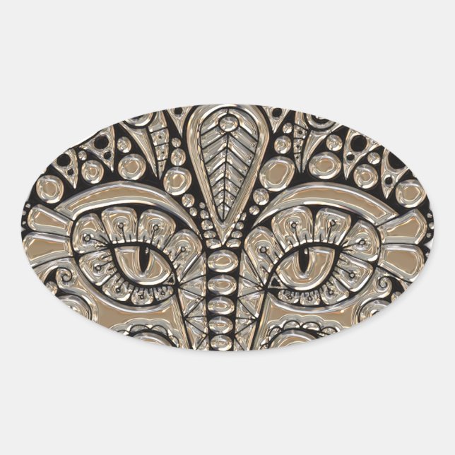Pegatina Ovalada Arte deco oro negro estilo egipcio gato (Anverso)
