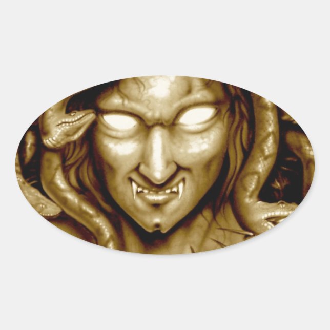 Pegatina Ovalada Arte del aerógrafo de MEDUSA original (Anverso)