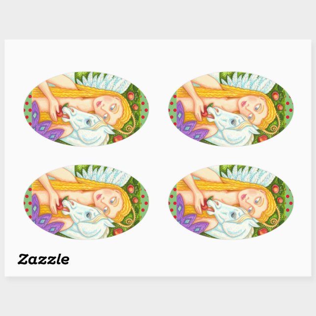 PEGATINA OVALADA ARTE FOLLETO PEGASUS Y EVA EN EL JARDÍN DE EDEN, C (Hoja)