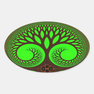 Pegatina Ovalada Arte fractal de árbol 2