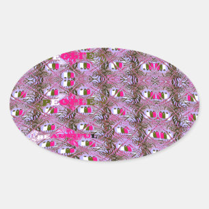 Pegatina Ovalada Arte impreso de patrón abstracto denso e intrincad