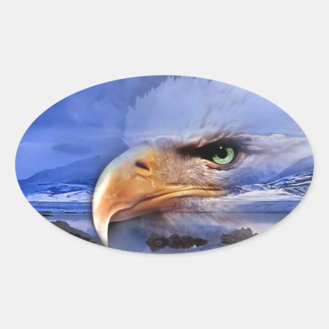 PEGATINA OVALADA ARTE NATURAL AMERICANO / ESPÍRITU WOLF (Anverso)
