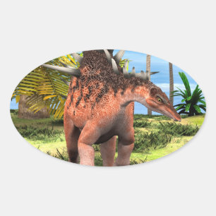 Pegatina Ovalada Arte prehistórico de Kentrosaurus Dinosaurio Jungl