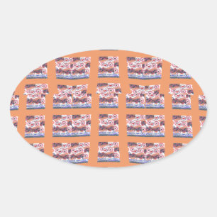 Pegatina Ovalada Arte Único y Elegante con Patrón de Corazón para T