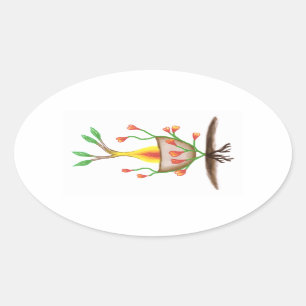 Pegatina Ovalada Arte vegetal infantil