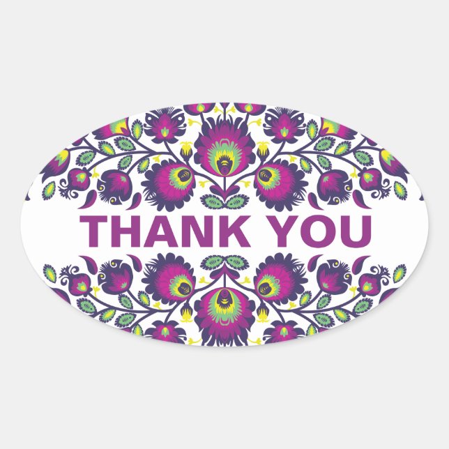 Pegatina Ovalada 🤩 💜 Asombroso folk Wycinanki (Anverso)