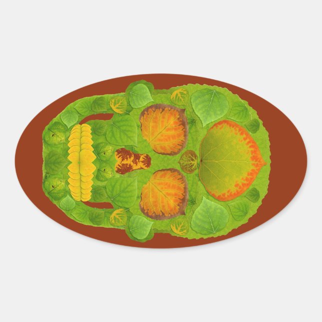 Pegatina Ovalada Aspen Leaf Skull 10 (Anverso)