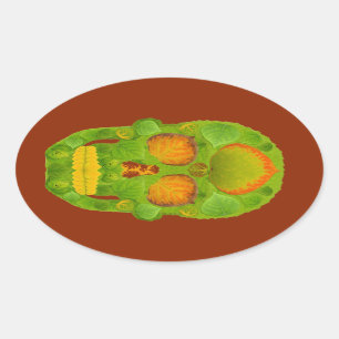 Pegatina Ovalada Aspen Leaf Skull 10