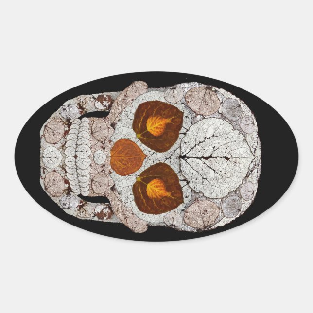 Pegatina Ovalada Aspen Leaf Skull 11 (Anverso)