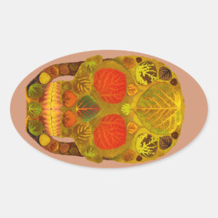 Pegatina Ovalada Aspen Leaf Skull 12